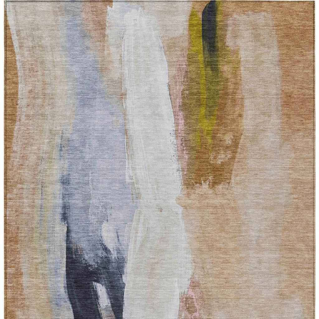 10' X 14' Beige And Navy Blue Abstract Washable Indoor Outdoor Area Rug