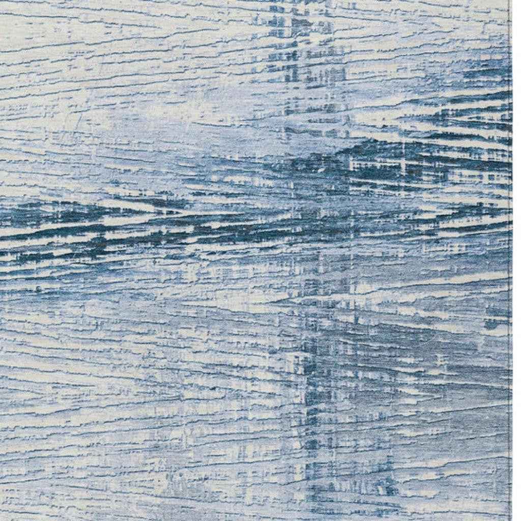 9' X 12' Sky Blue And Ivory Striped Washable Indoor Outdoor Area Rug