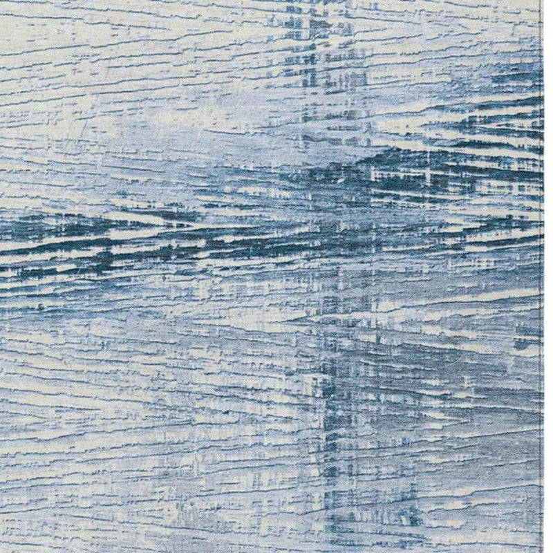 9' X 12' Sky Blue And Ivory Striped Washable Indoor Outdoor Area Rug