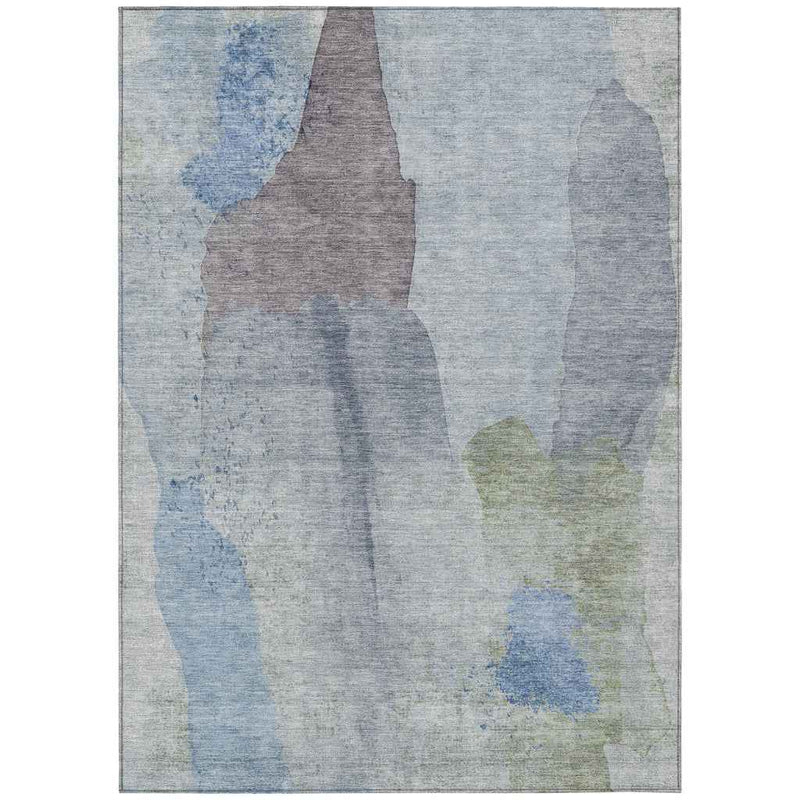 3' X 5' Denim Blue And Gray Abstract Washable Indoor Outdoor Area Rug