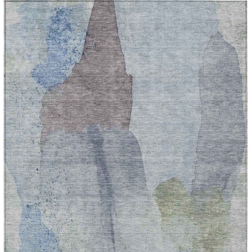 3' X 5' Denim Blue And Gray Abstract Washable Indoor Outdoor Area Rug