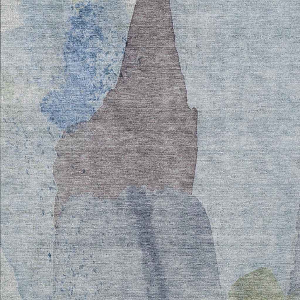 3' X 5' Denim Blue And Gray Abstract Washable Indoor Outdoor Area Rug