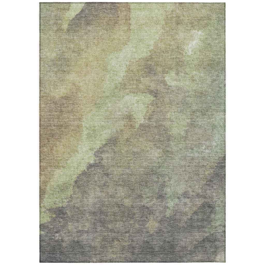 8' X 10' Artichoke Green And Taupe Abstract Washable Indoor Outdoor Area Rug