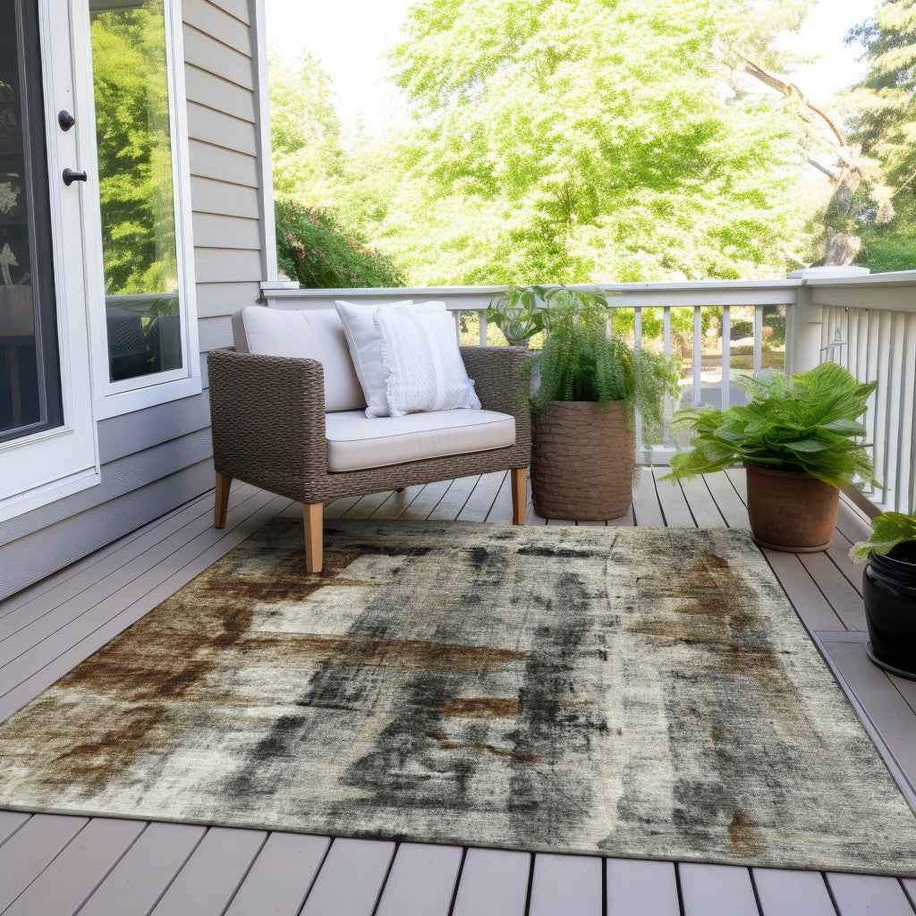 8' X 10' Taupe And Ivory Abstract Washable Indoor Outdoor Area Rug