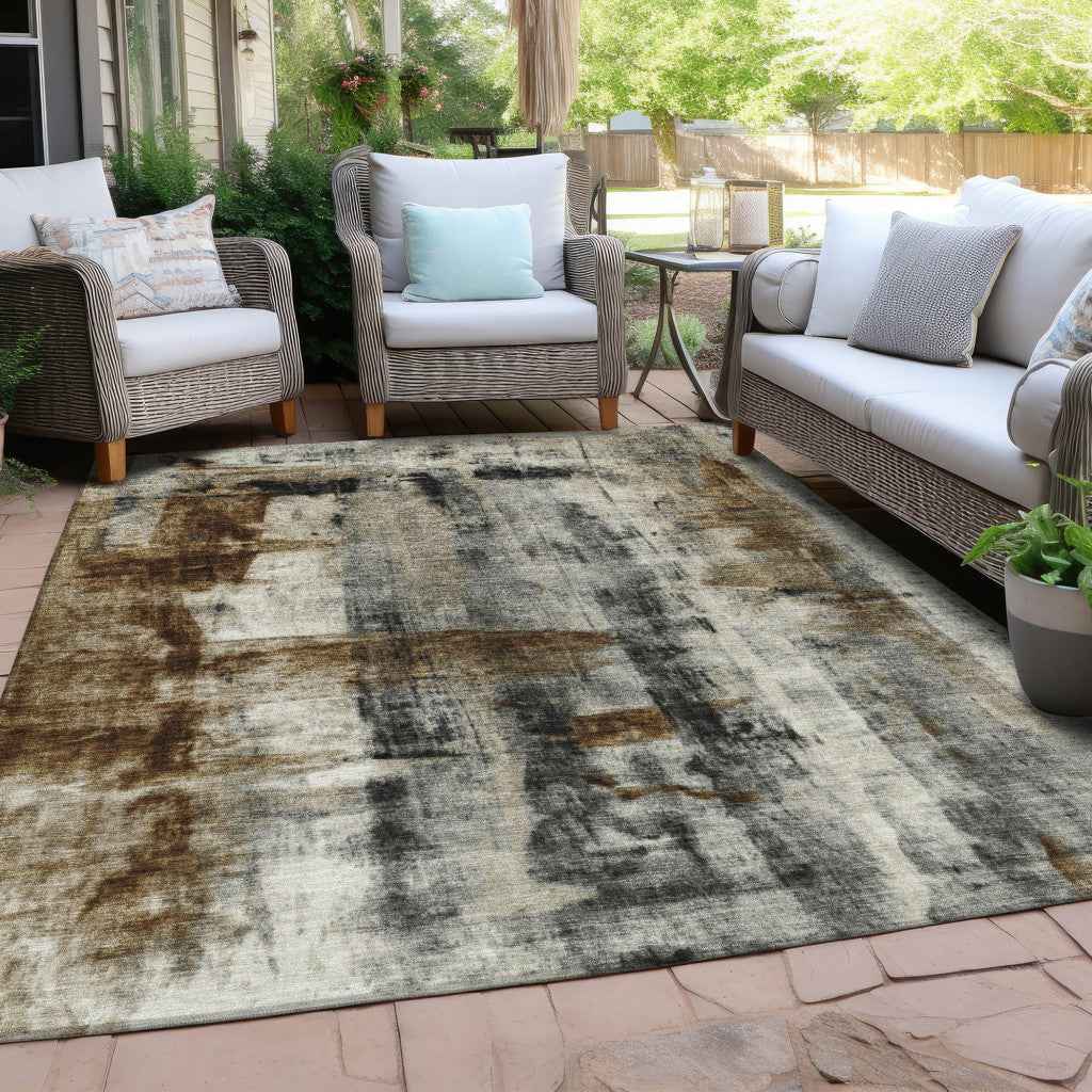 8' X 10' Taupe And Ivory Abstract Washable Indoor Outdoor Area Rug