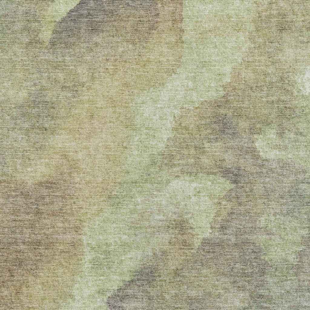 3' X 5' Artichoke Green And Taupe Abstract Washable Indoor Outdoor Area Rug