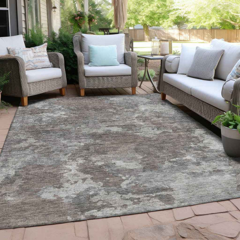 8' X 10' Brown And Ivory Abstract Washable Indoor Outdoor Area Rug