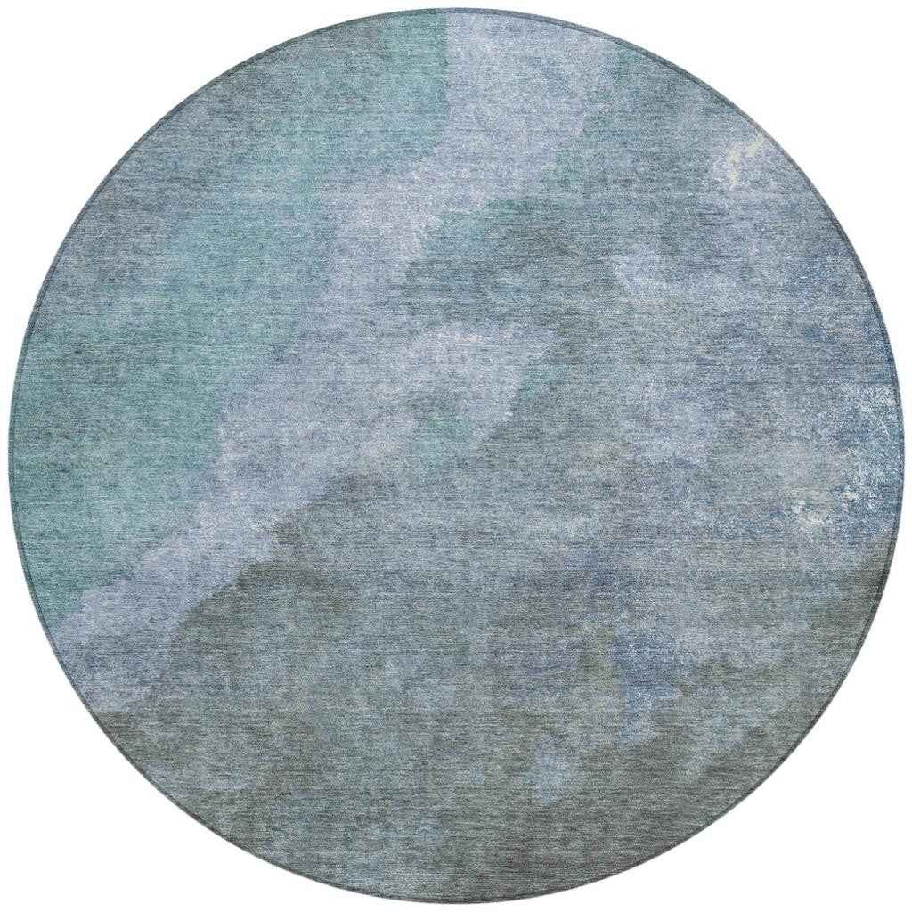 8' Blue And Gray Round Abstract Washable Indoor Outdoor Area Rug