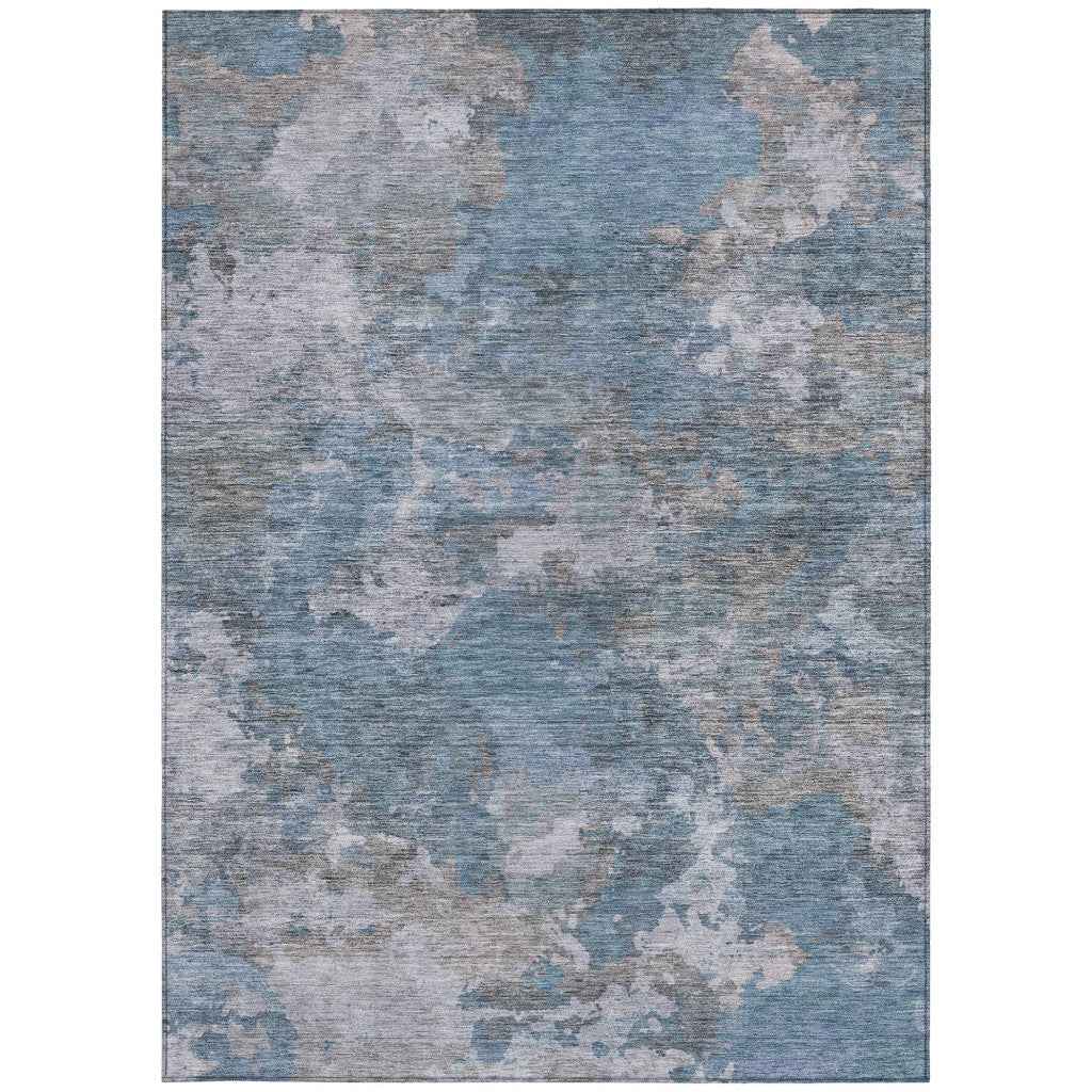 3' X 5' Denim Blue And Gray Abstract Washable Indoor Outdoor Area Rug