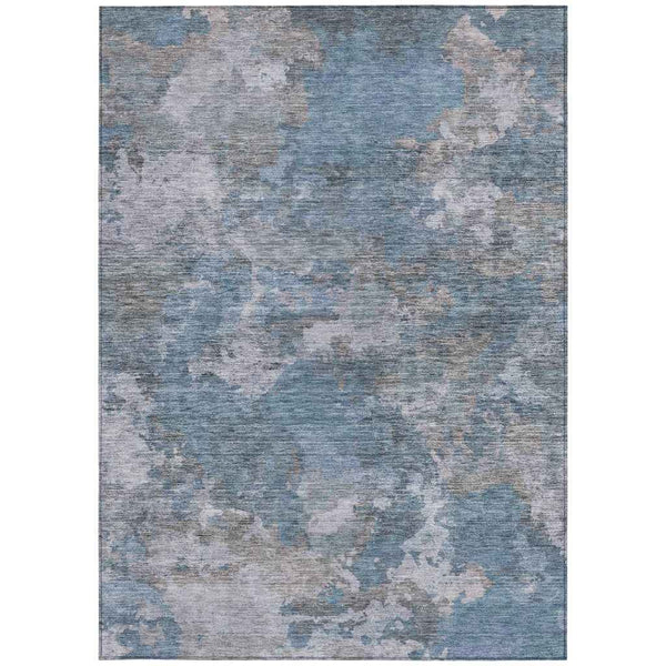 3' X 5' Denim Blue And Gray Abstract Washable Indoor Outdoor Area Rug