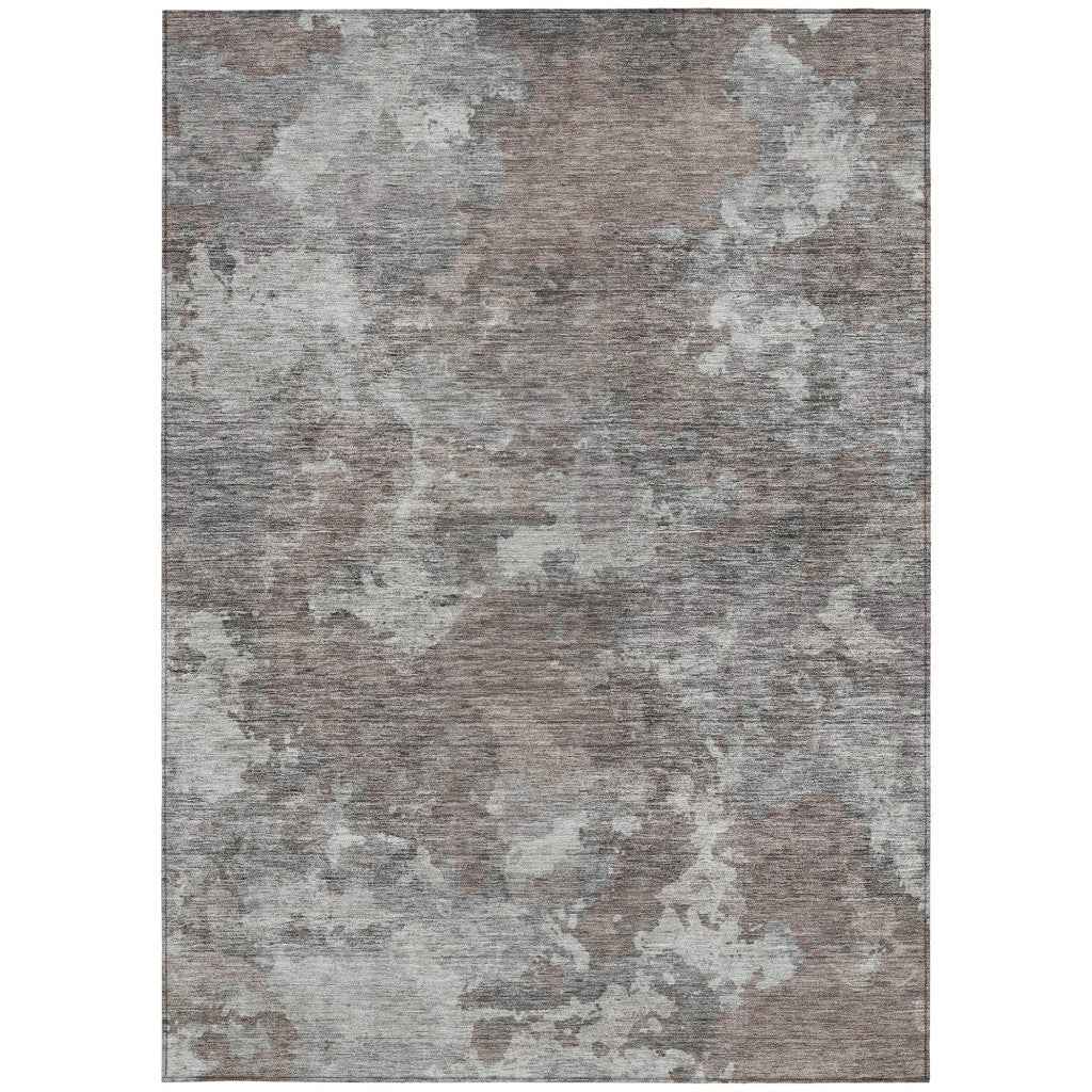 8' X 10' Brown And Ivory Abstract Washable Indoor Outdoor Area Rug