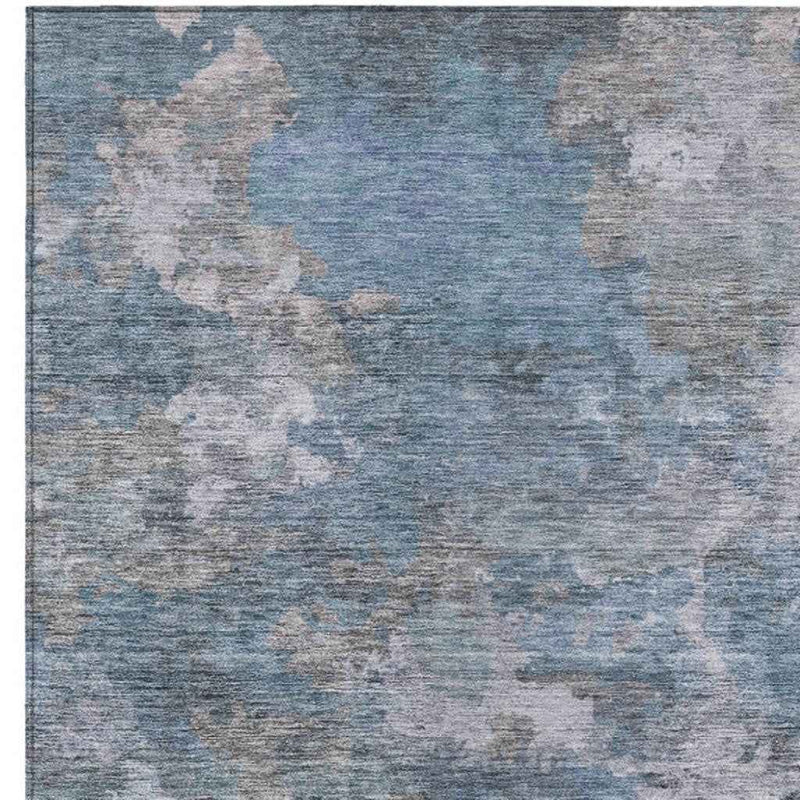 3' X 5' Denim Blue And Gray Abstract Washable Indoor Outdoor Area Rug
