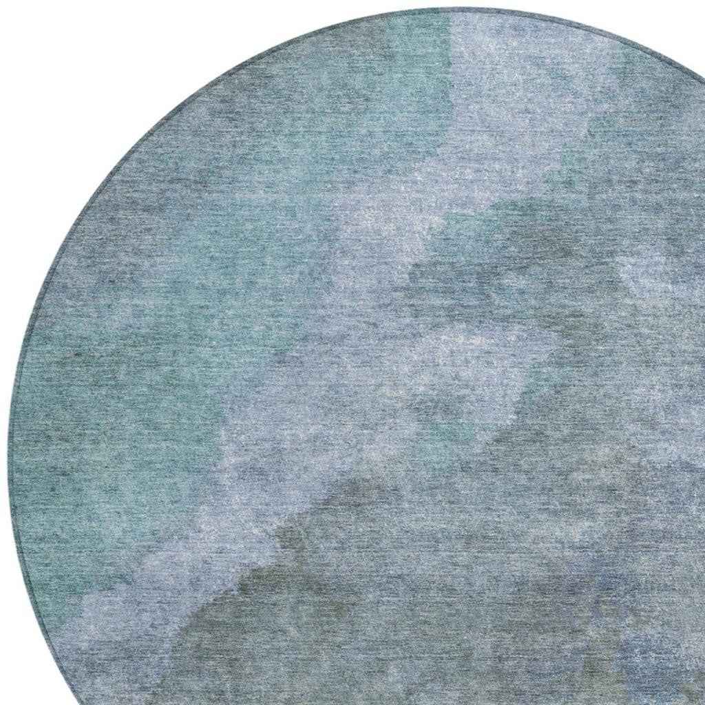 8' Blue And Gray Round Abstract Washable Indoor Outdoor Area Rug