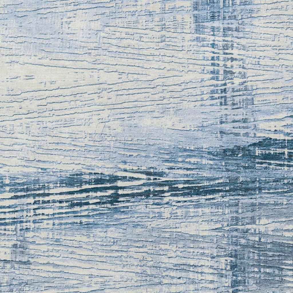 5' X 8' Sky Blue And Ivory Striped Washable Indoor Outdoor Area Rug