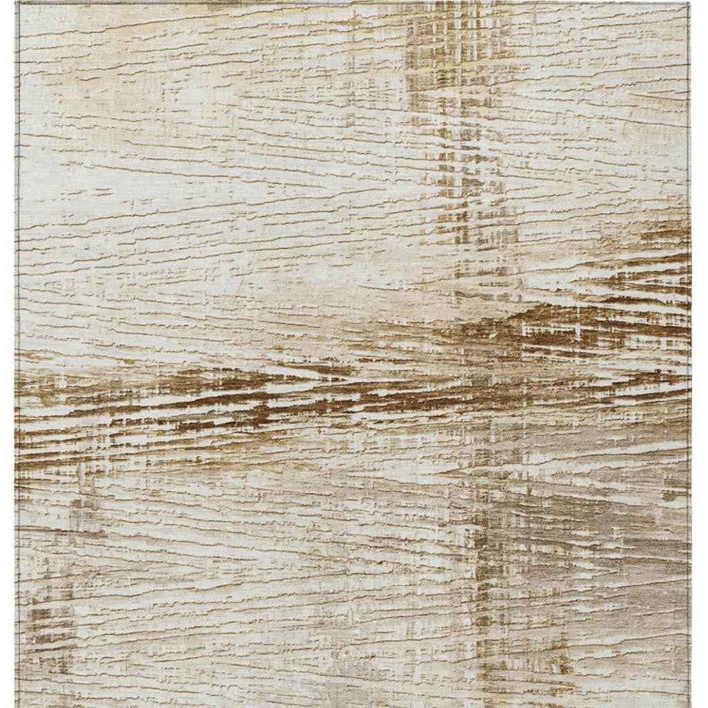 9' X 12' Ivory And Beige Striped Washable Indoor Outdoor Area Rug