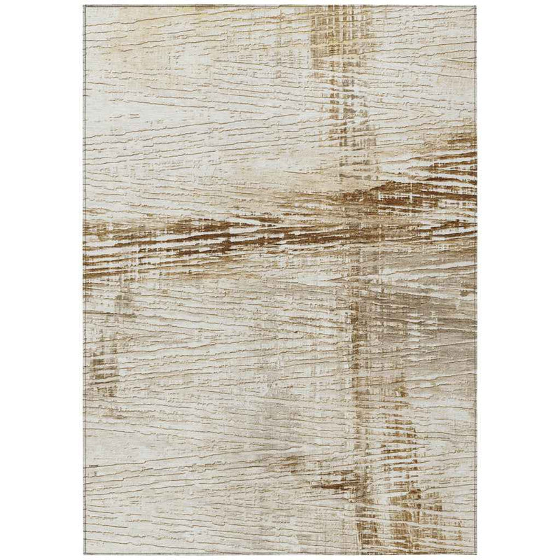 9' X 12' Ivory And Beige Striped Washable Indoor Outdoor Area Rug