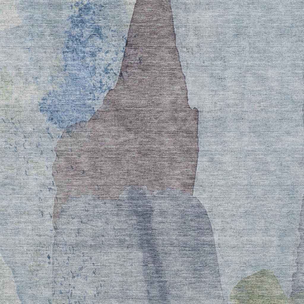 5' X 8' Denim Blue And Gray Abstract Washable Indoor Outdoor Area Rug