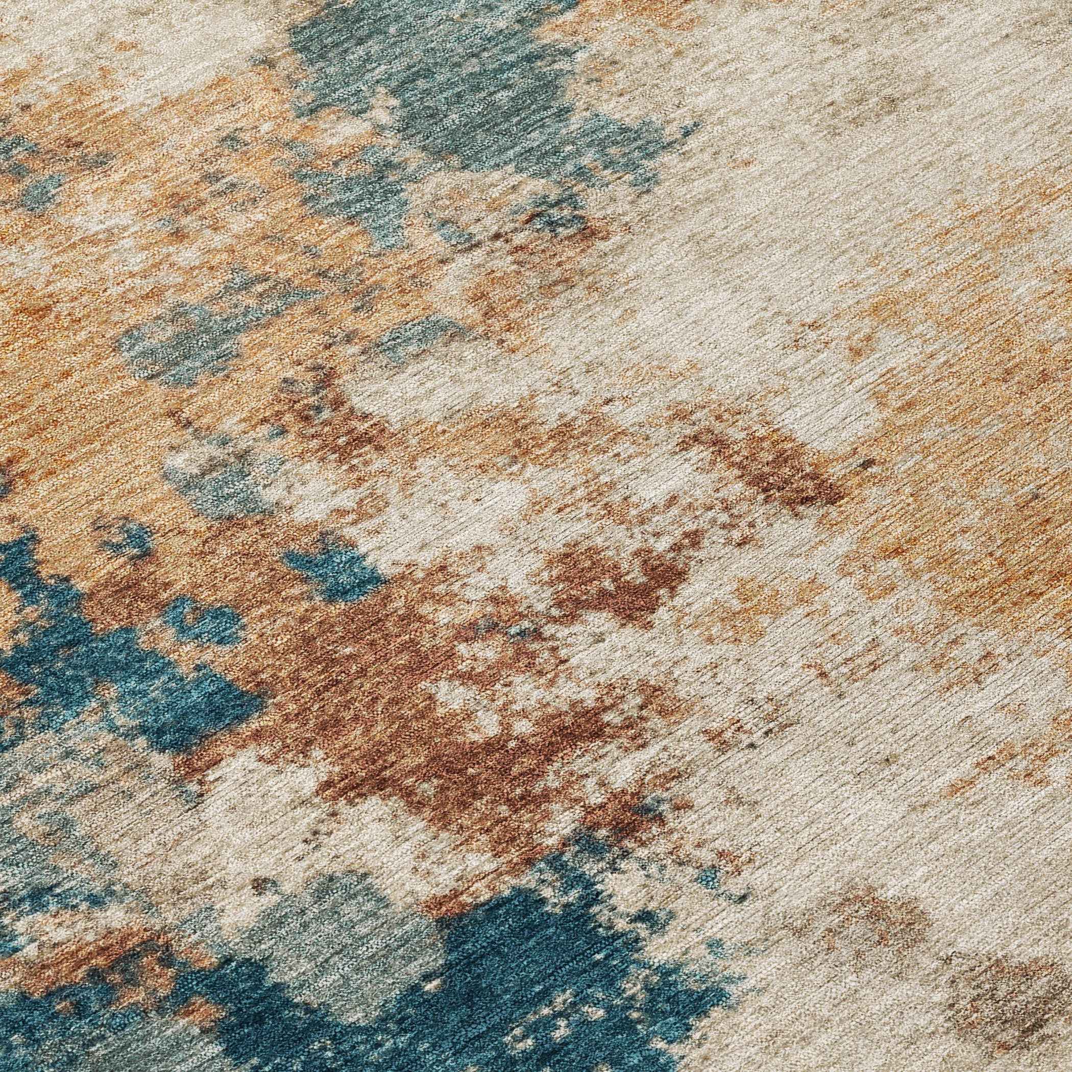 10' X 14' Beige And Teal Blue Abstract Washable Indoor Outdoor Area Rug