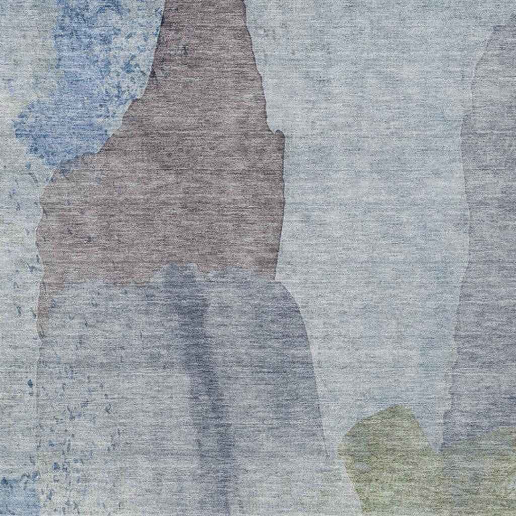 9' X 12' Denim Blue And Gray Abstract Washable Indoor Outdoor Area Rug