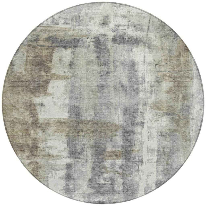 8' Beige And Ivory Round Abstract Washable Indoor Outdoor Area Rug