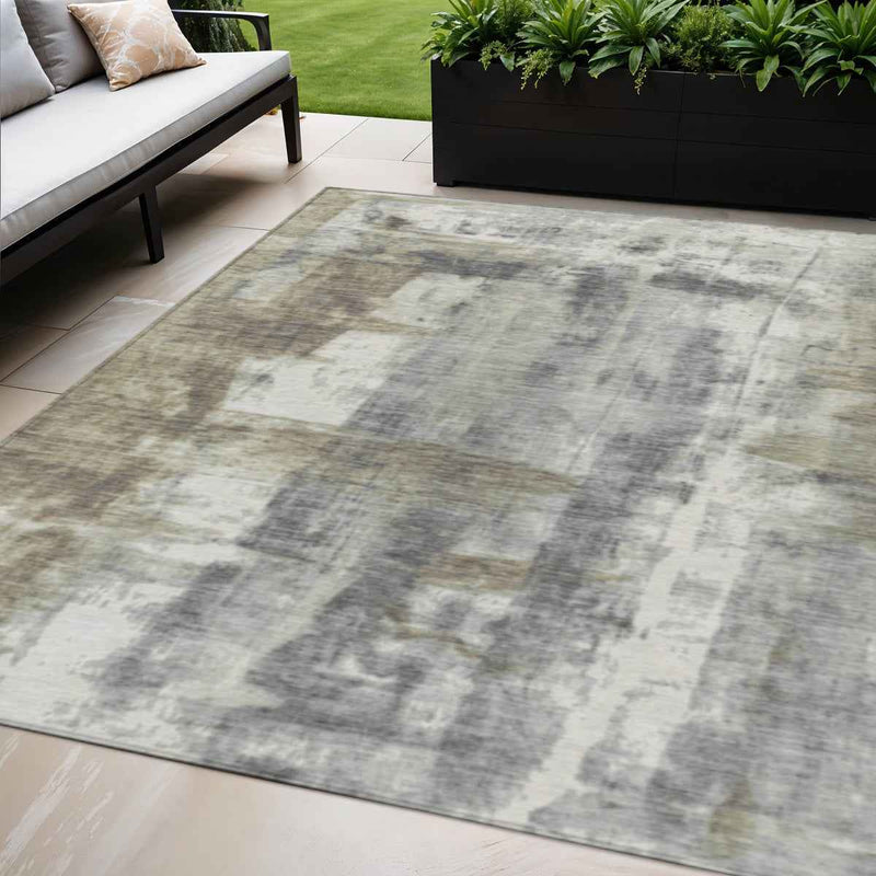 5' X 8' Beige And Ivory Abstract Washable Indoor Outdoor Area Rug