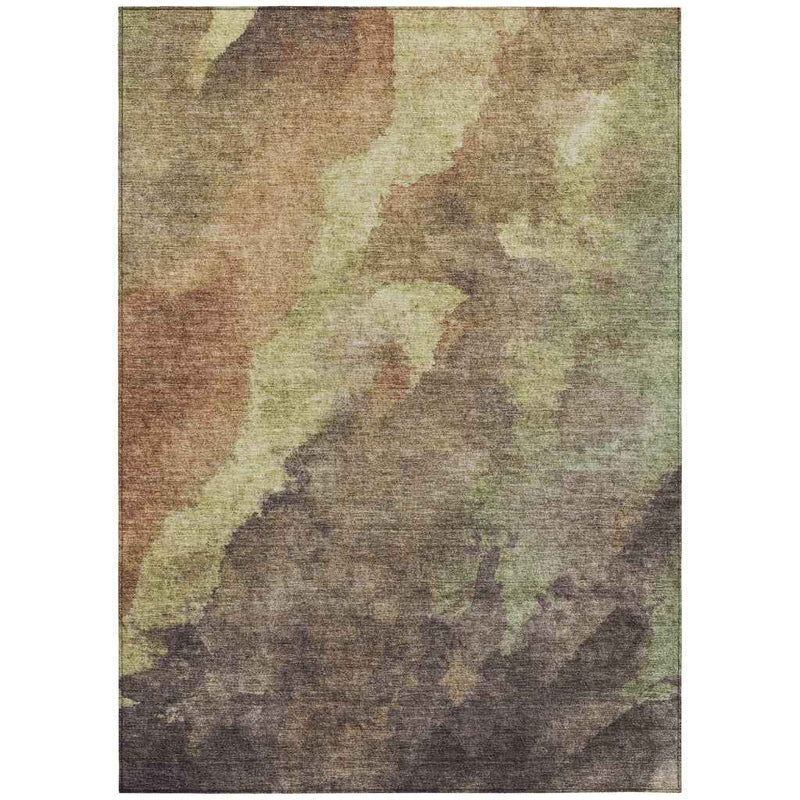5' X 8' Brown And Fern Green Abstract Washable Indoor Outdoor Area Rug