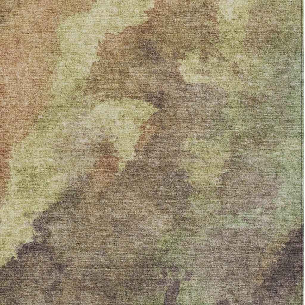 5' X 8' Brown And Fern Green Abstract Washable Indoor Outdoor Area Rug