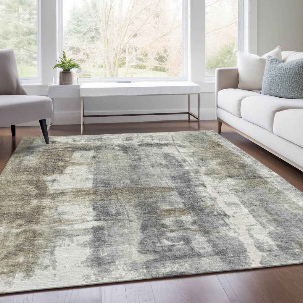 5' X 8' Beige And Ivory Abstract Washable Indoor Outdoor Area Rug