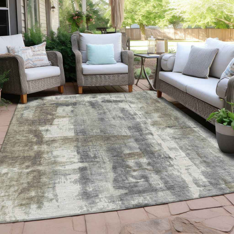 5' X 8' Beige And Ivory Abstract Washable Indoor Outdoor Area Rug