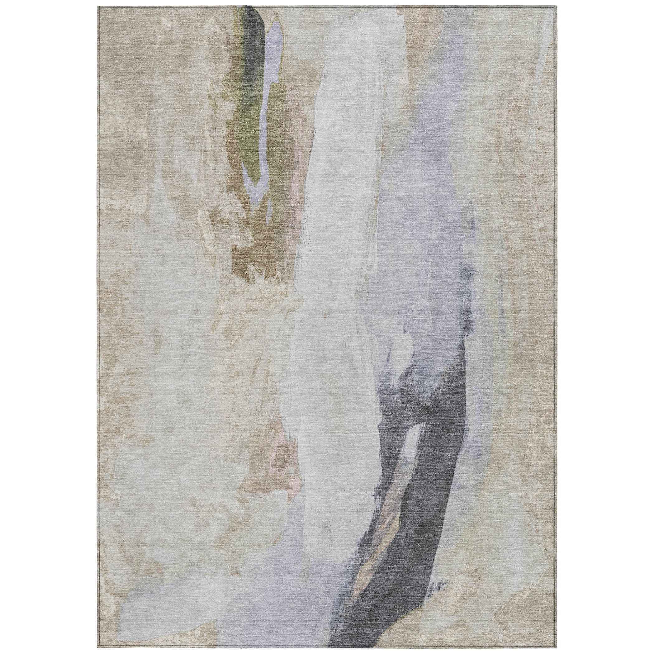 5' X 8' Ivory And Charcoal Abstract Washable Indoor Outdoor Area Rug
