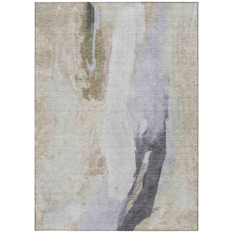 5' X 8' Ivory And Charcoal Abstract Washable Indoor Outdoor Area Rug