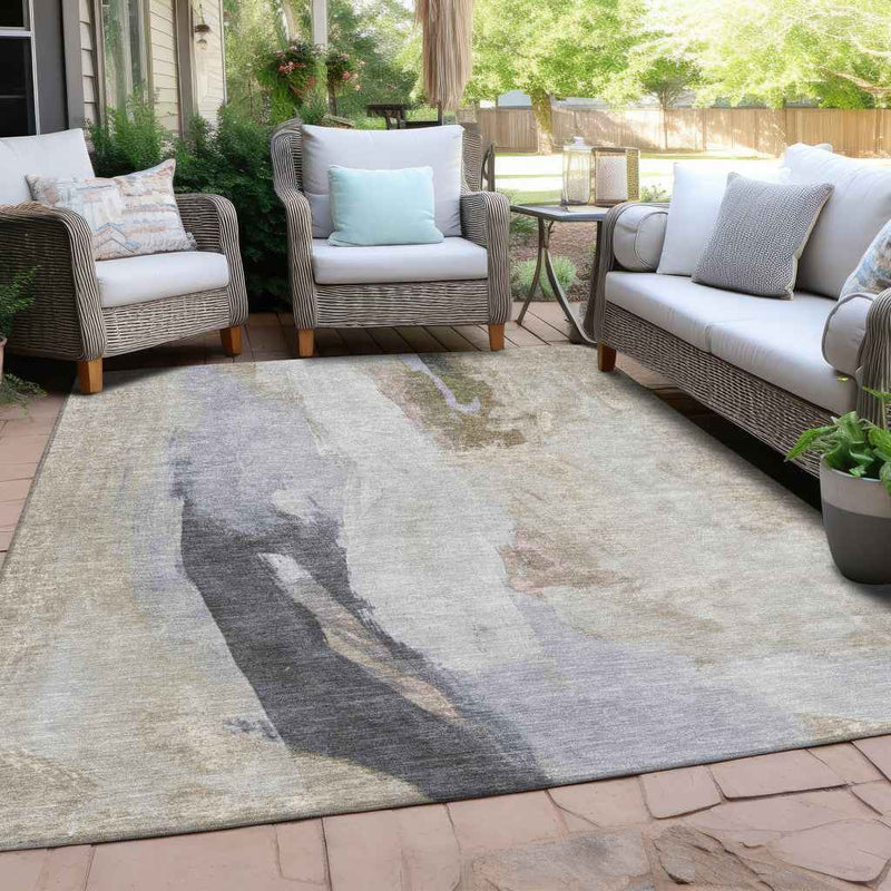 5' X 8' Ivory And Charcoal Abstract Washable Indoor Outdoor Area Rug