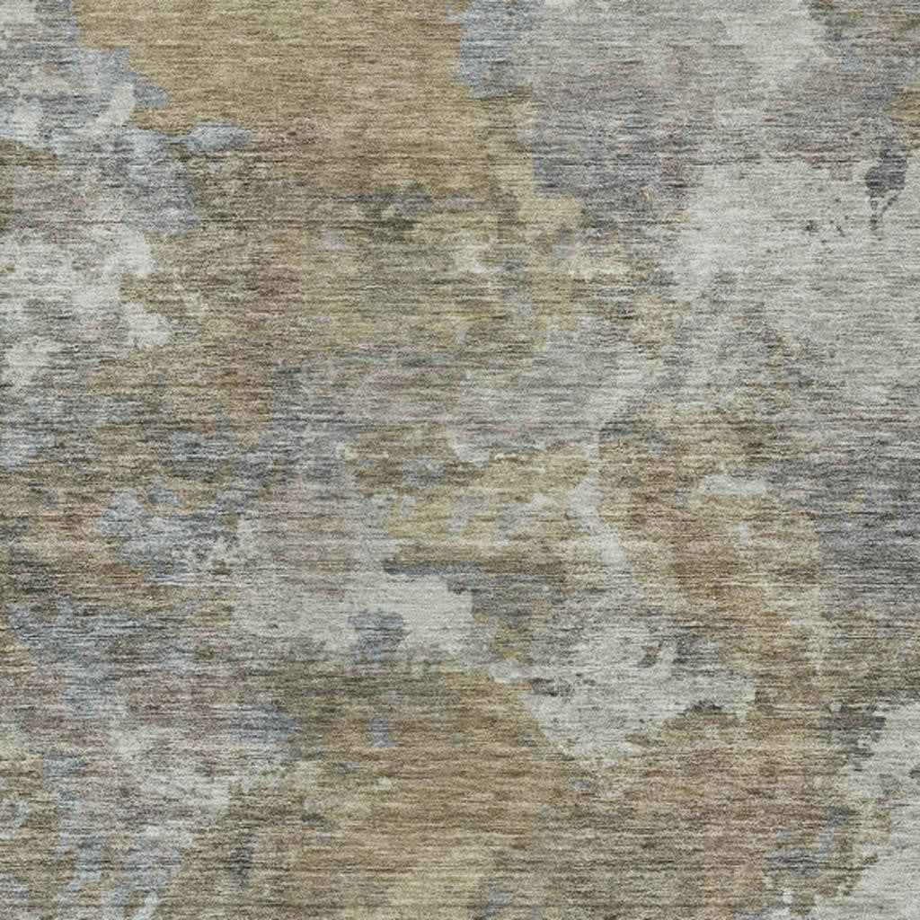 3' X 5' Gold And Ivory Abstract Washable Indoor Outdoor Area Rug