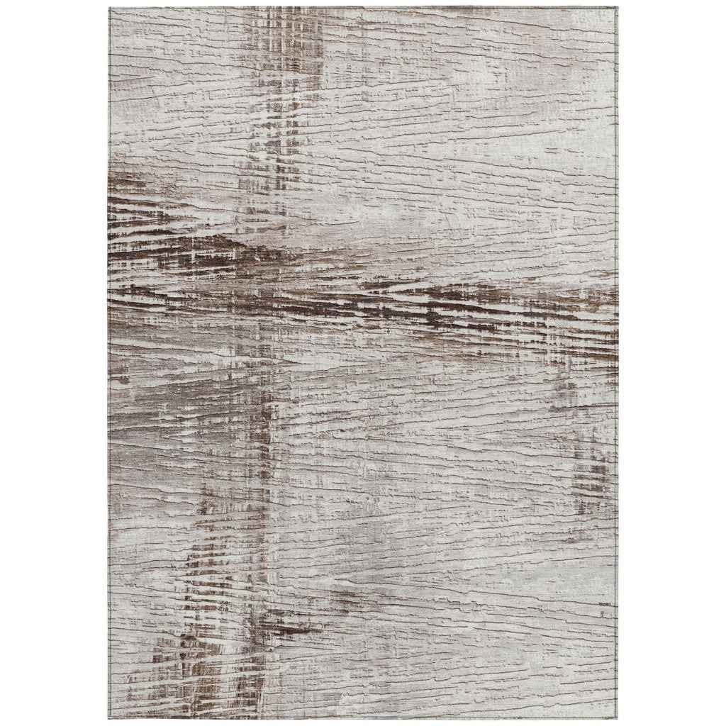 5' X 8' Taupe And Ivory Striped Washable Indoor Outdoor Area Rug