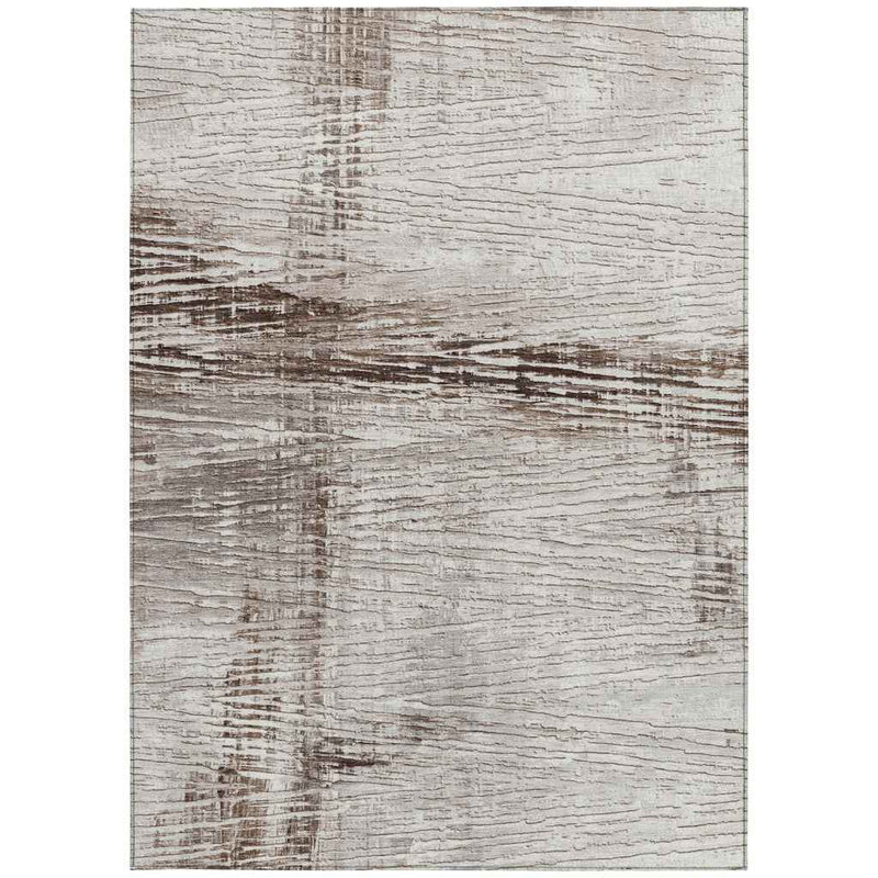5' X 8' Taupe And Ivory Striped Washable Indoor Outdoor Area Rug