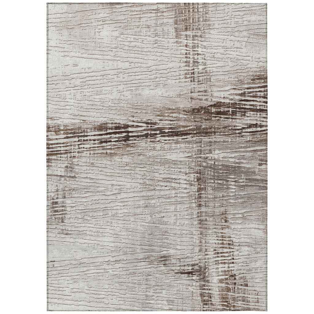 5' X 8' Taupe And Ivory Striped Washable Indoor Outdoor Area Rug