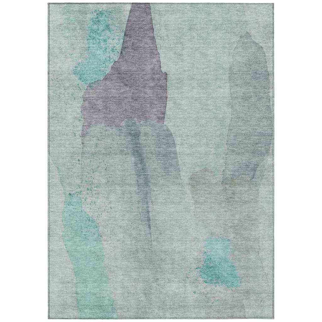 8' X 10' Teal Blue And Aqua Abstract Washable Indoor Outdoor Area Rug