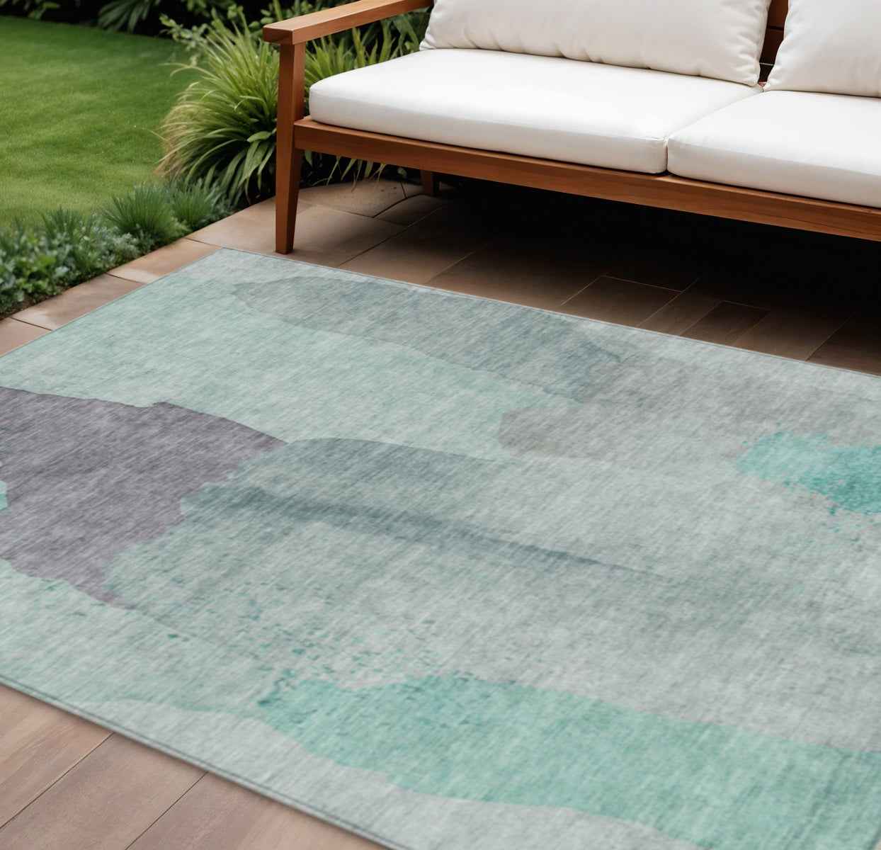 8' X 10' Teal Blue And Aqua Abstract Washable Indoor Outdoor Area Rug