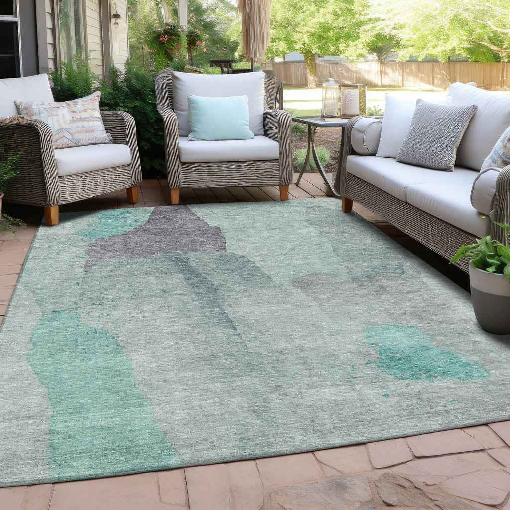 8' X 10' Teal Blue And Aqua Abstract Washable Indoor Outdoor Area Rug