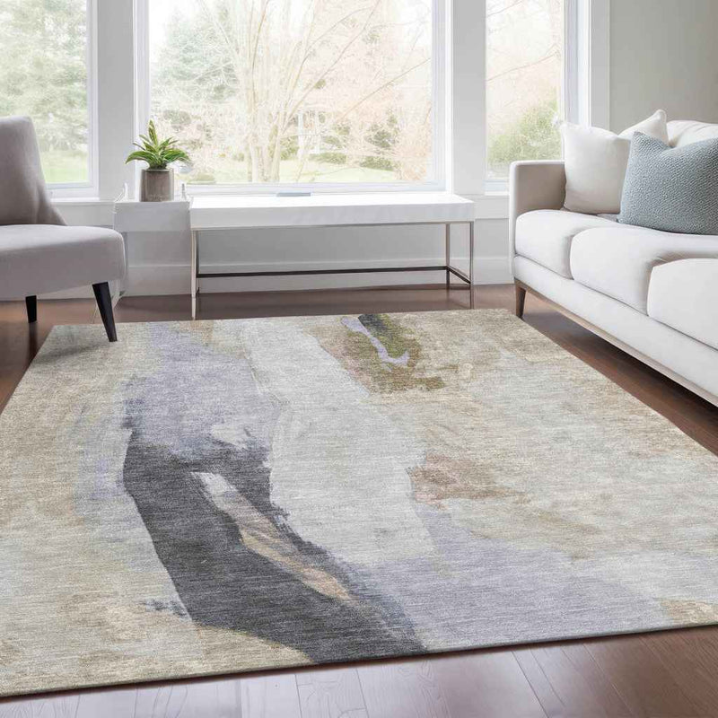 10' X 14' Ivory And Charcoal Abstract Washable Indoor Outdoor Area Rug