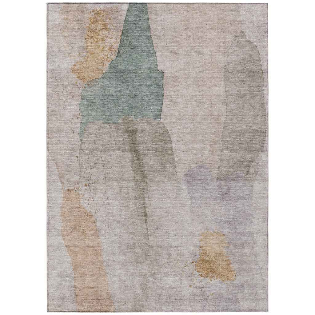 10' X 14' Copper And Pale Aqua Abstract Washable Indoor Outdoor Area Rug