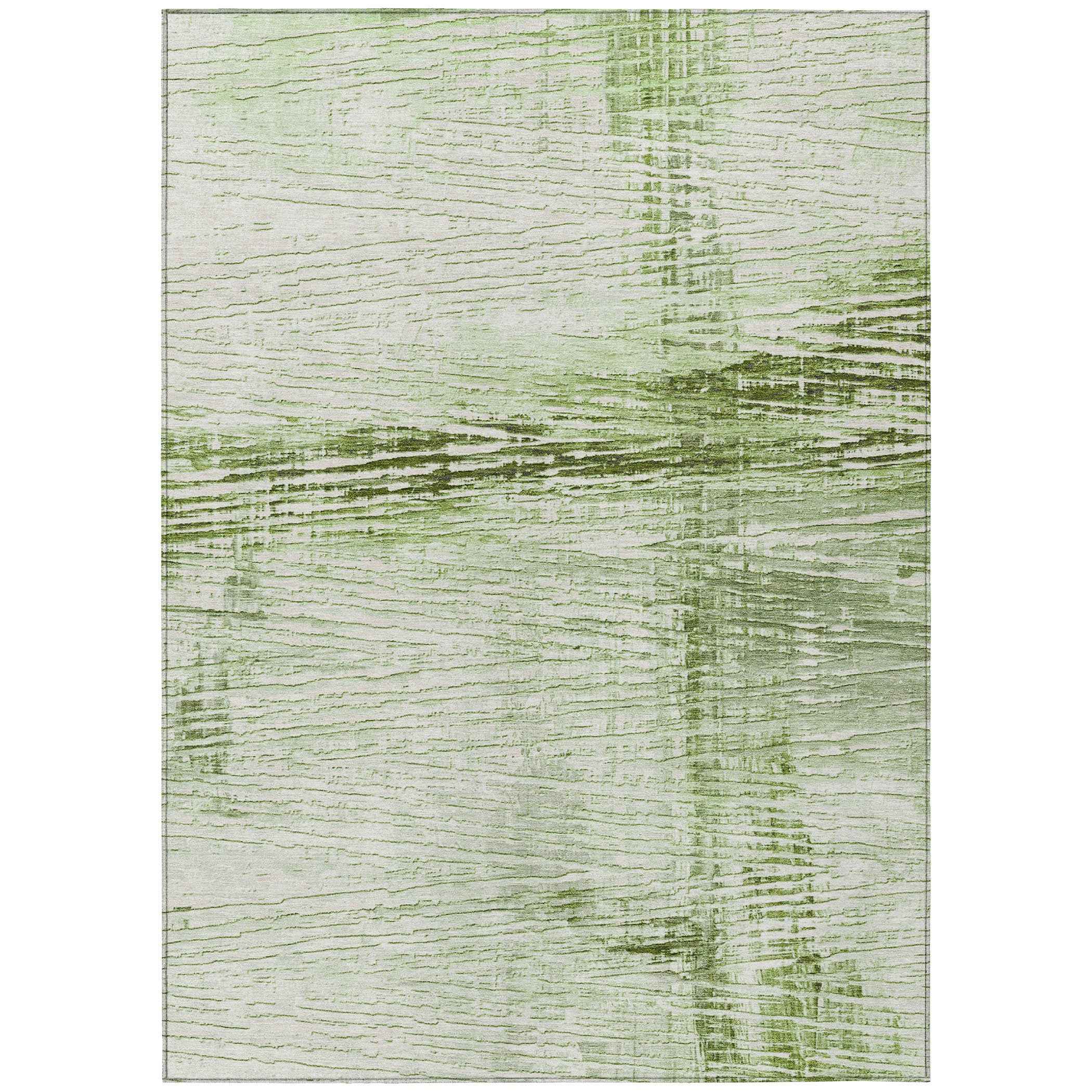 3' X 5' Artichoke Green And Ivory Striped Washable Indoor Outdoor Area Rug