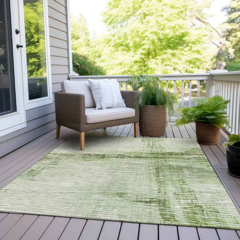 3' X 5' Artichoke Green And Ivory Striped Washable Indoor Outdoor Area Rug