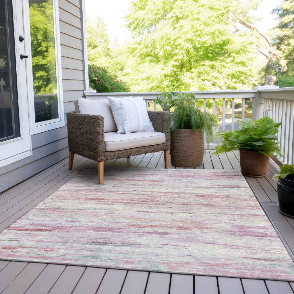 3' X 5' Blush And Ivory Abstract Washable Indoor Outdoor Area Rug