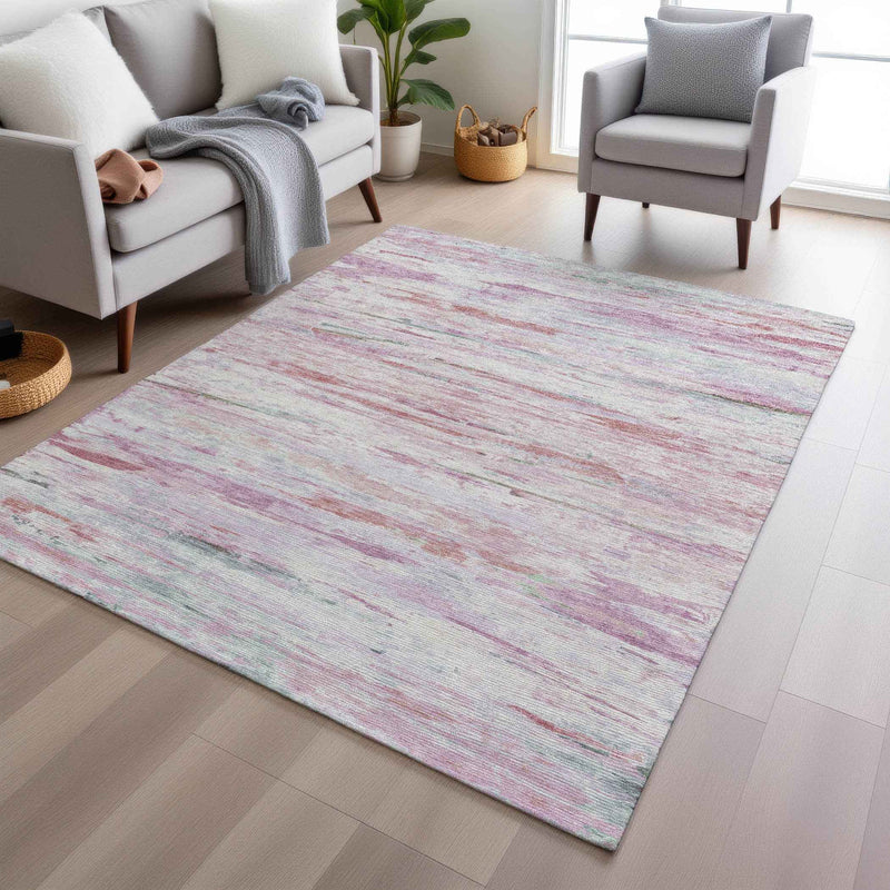 3' X 5' Blush And Ivory Abstract Washable Indoor Outdoor Area Rug