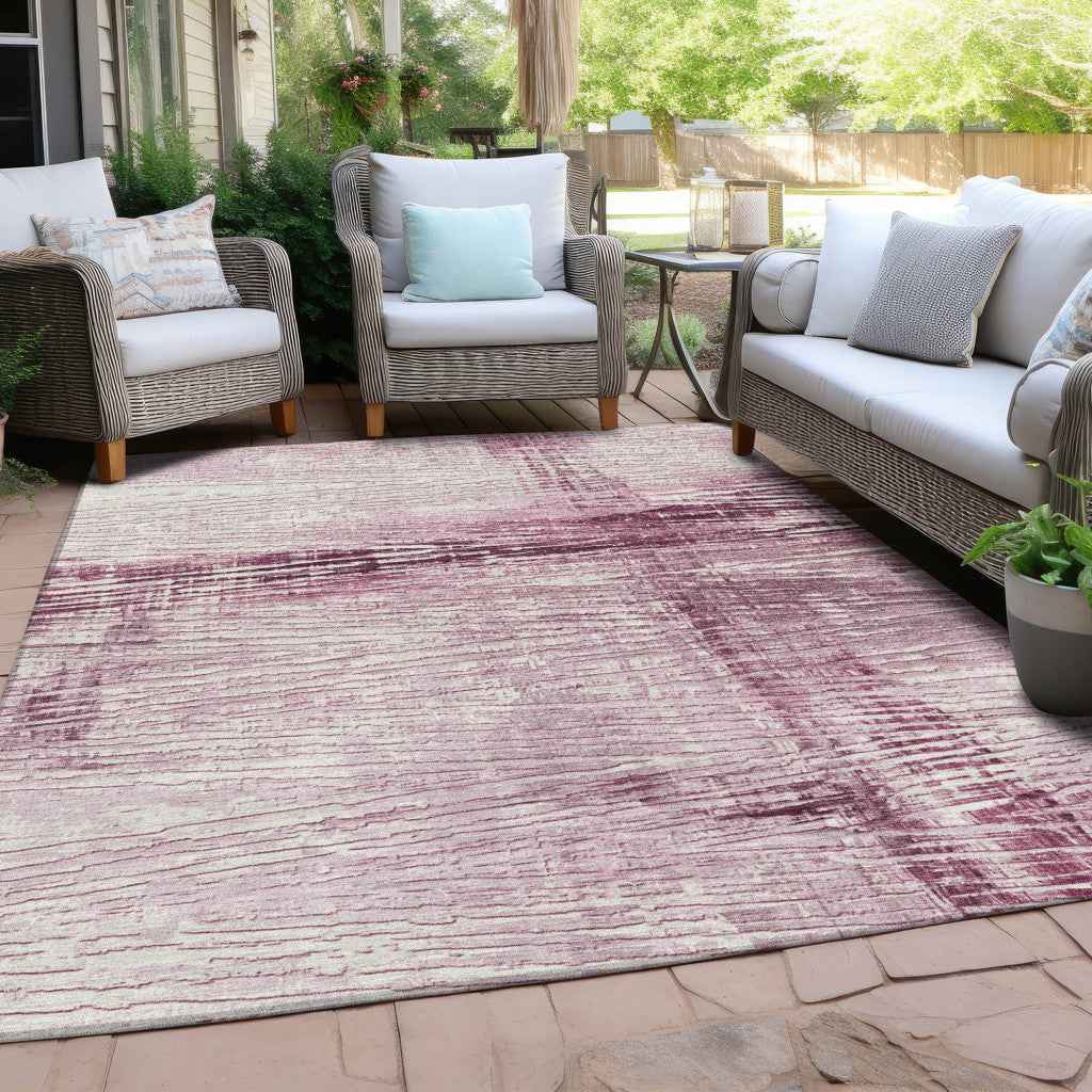 10' X 14' Blush And Ivory Striped Washable Indoor Outdoor Area Rug