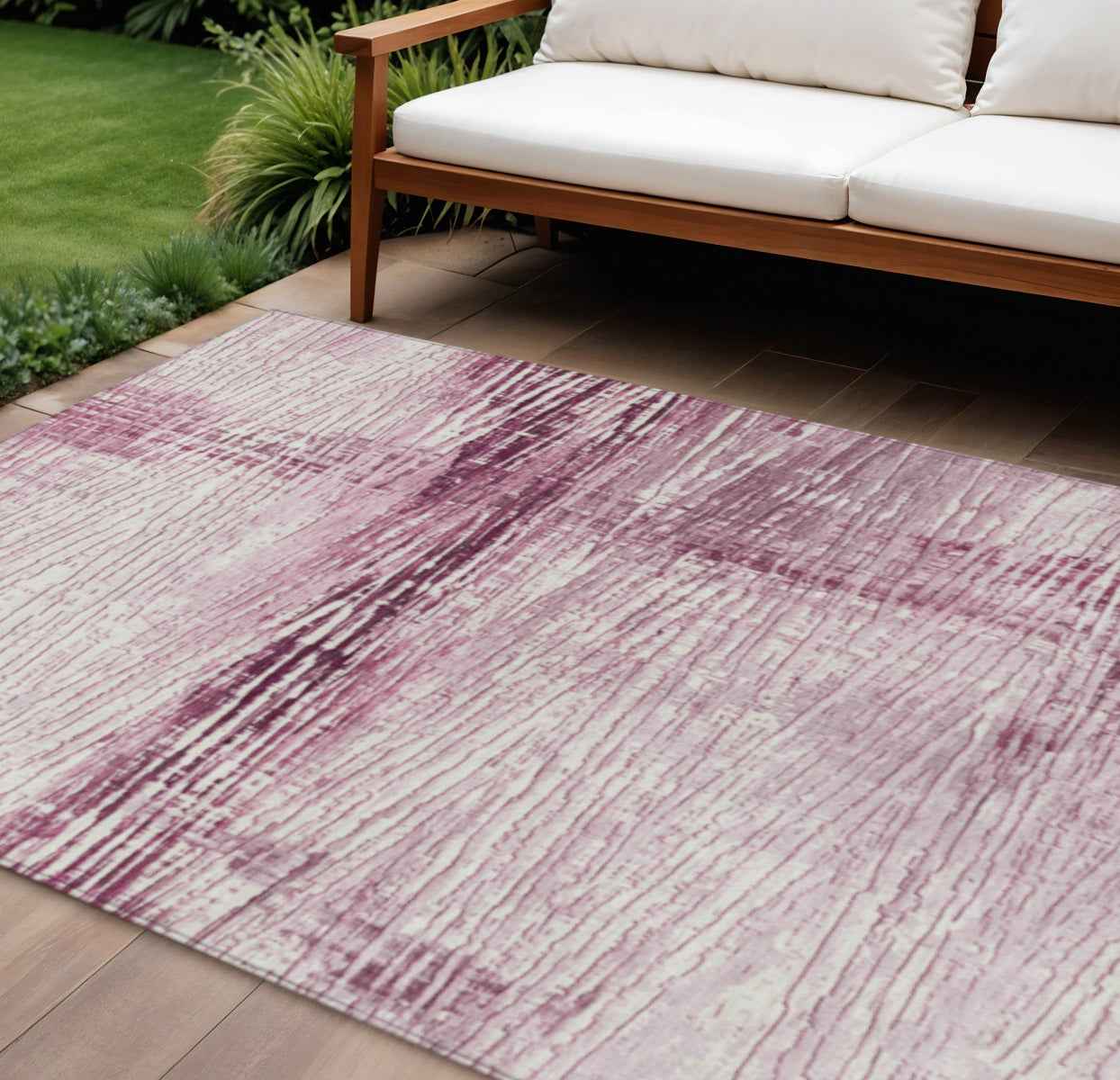 10' X 14' Blush And Ivory Striped Washable Indoor Outdoor Area Rug