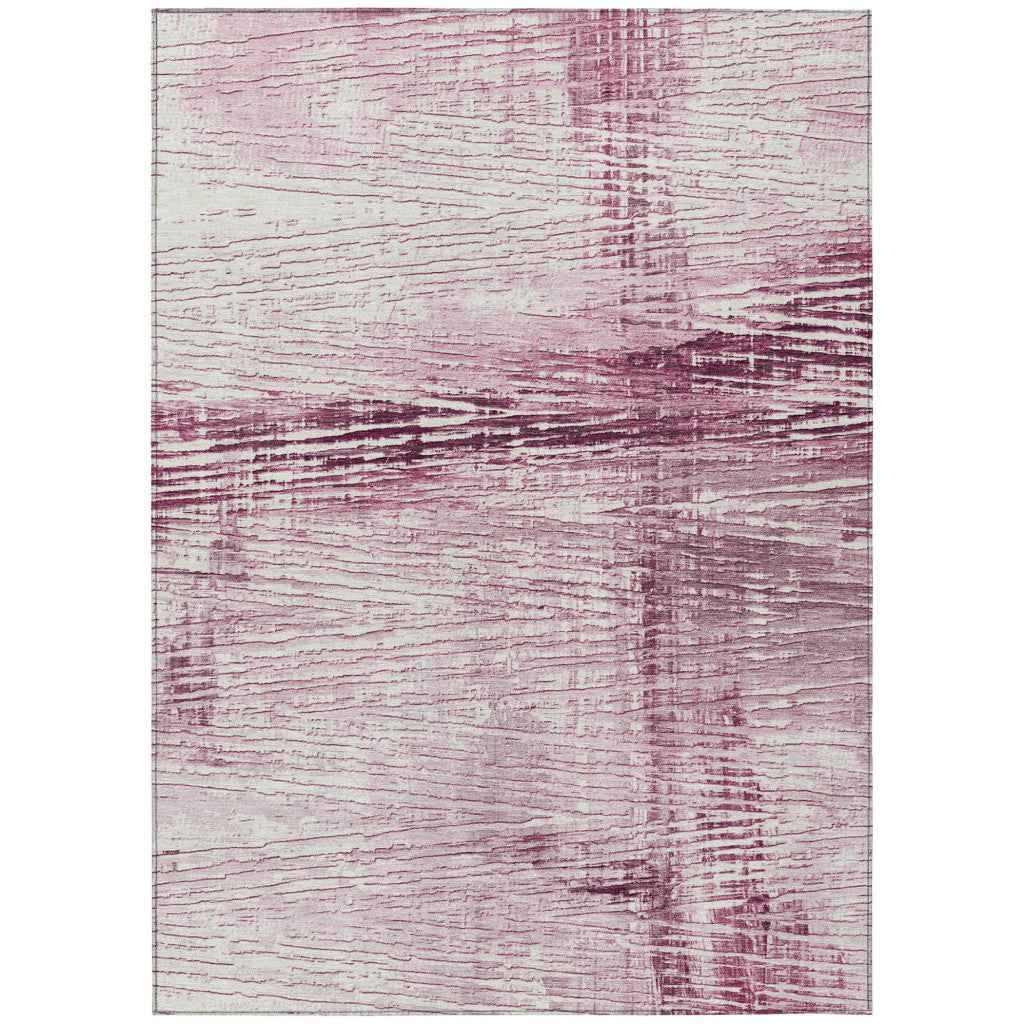 10' X 14' Blush And Ivory Striped Washable Indoor Outdoor Area Rug