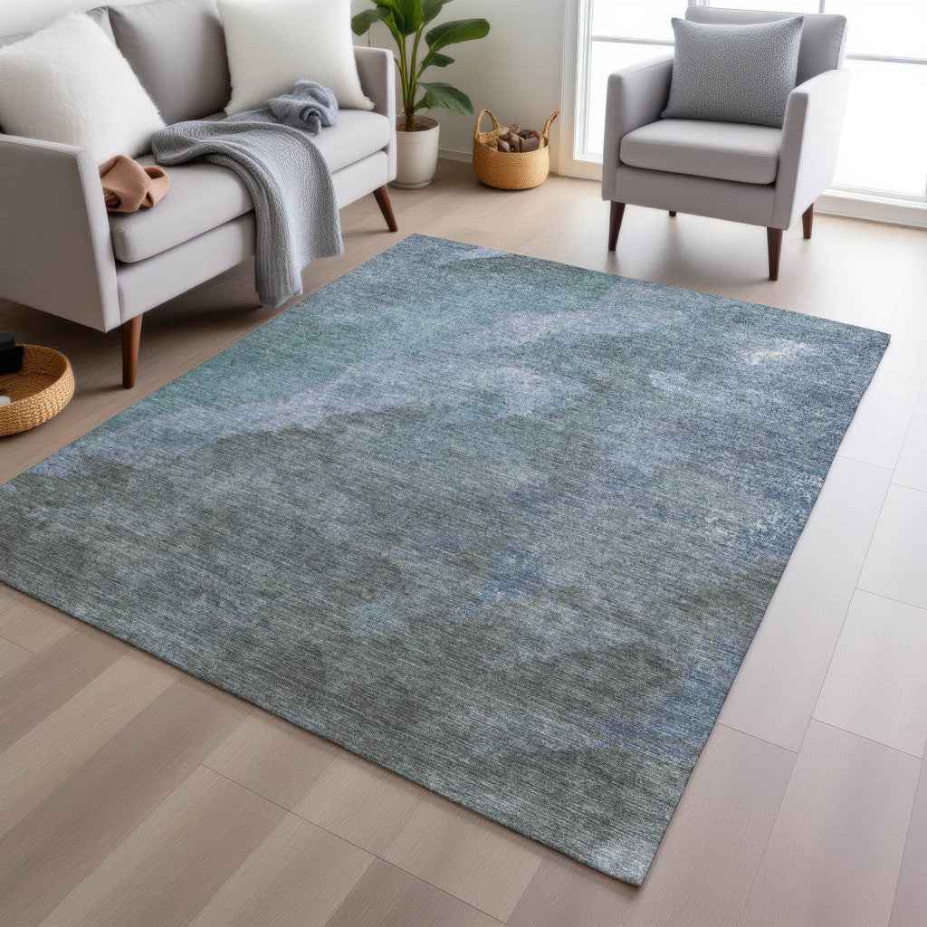 5' X 8' Blue And Gray Abstract Washable Indoor Outdoor Area Rug