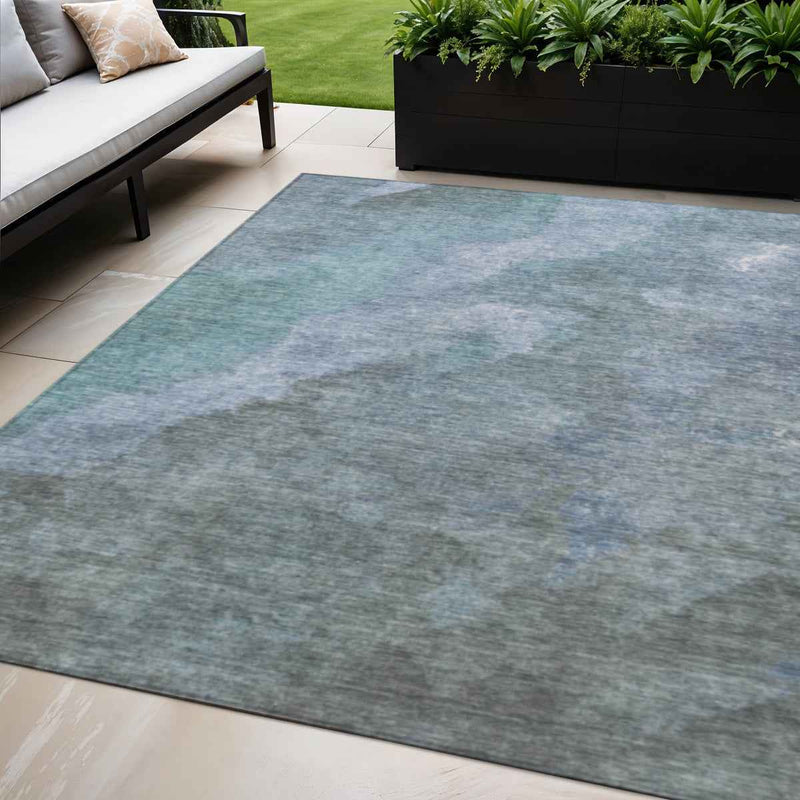 5' X 8' Blue And Gray Abstract Washable Indoor Outdoor Area Rug